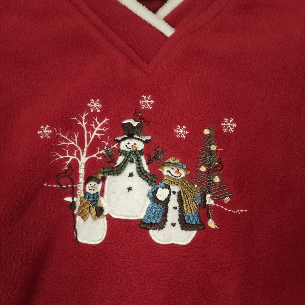 Croft & Barrow Red Fleece‎ Long Sleeve Snowman Christmas V-Neck Top Womens M - Picture 2 of 9